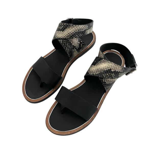 Vince Mailin Snake Embossed Ankle Wrap Flat leather Sandal Sz 6.5 Statement Chic - Picture 4 of 11